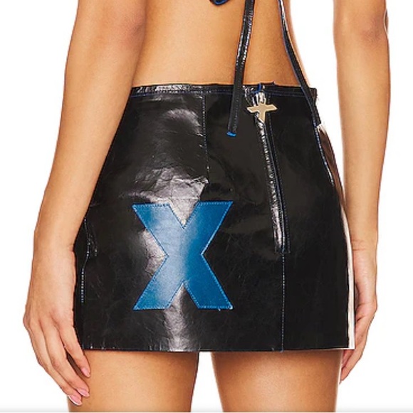 New NWT 1XBLUE Racer real leather Mini skirt in Black revolve biker - Picture 4 of 9